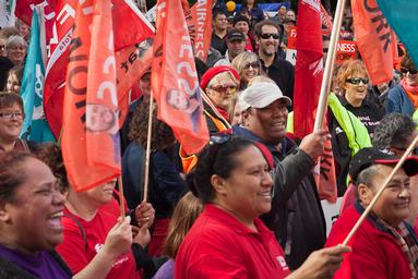  A union rally held in Auckland on 21 Aug 2010 protesting proposed changes to employment legislation. Rallies were held throughout the country.